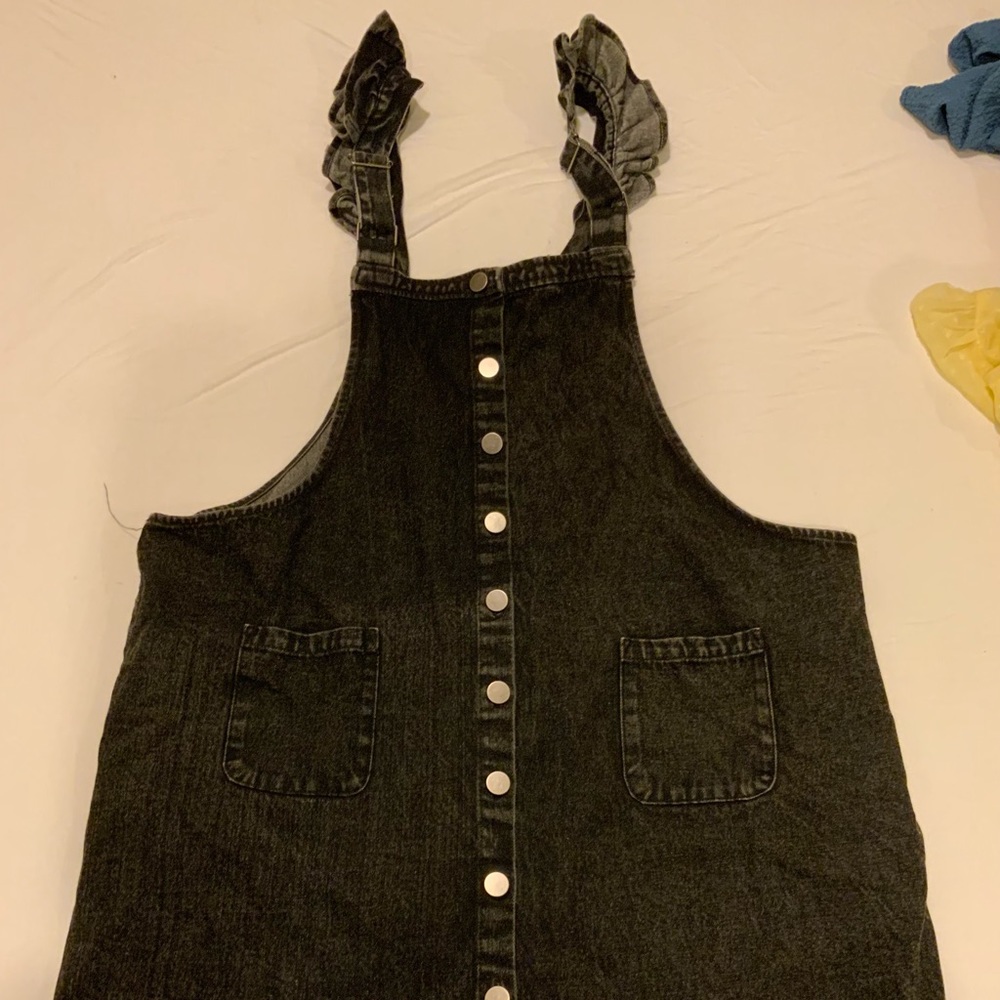 Alter’d State Ruffled Strapped Black Denim Overall Dress